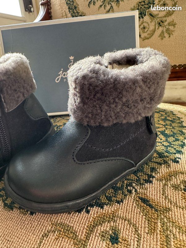 NEUF Chaussures hiver bébé Boots fourrées cuir Jacadi 19 bleu