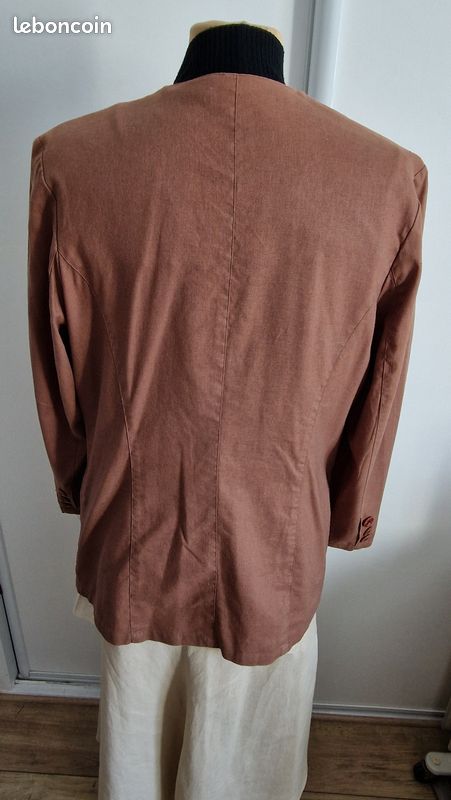 Veste Longue Jacqueline Riu Marron Brodée - Lin Mélangé - Taille 40 - Neuf Sans étiquette