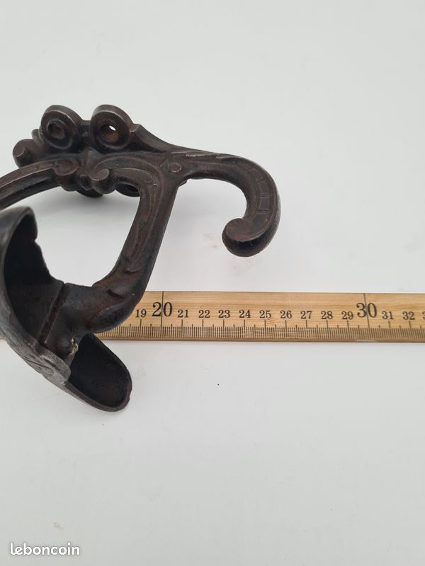 Patère ancienne, porte manteau double en fonte d'acier - déco vintage - L07 (image 11)