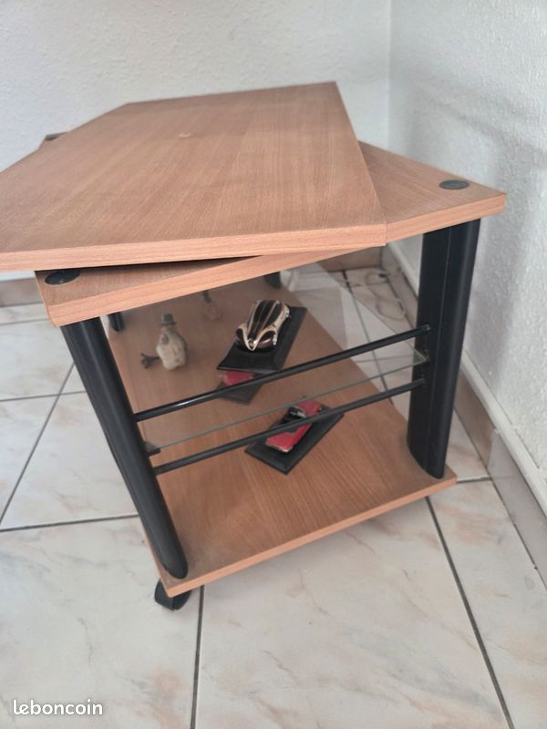 Meuble tv hêtre plateau tournant et étagère en verre (image 4)