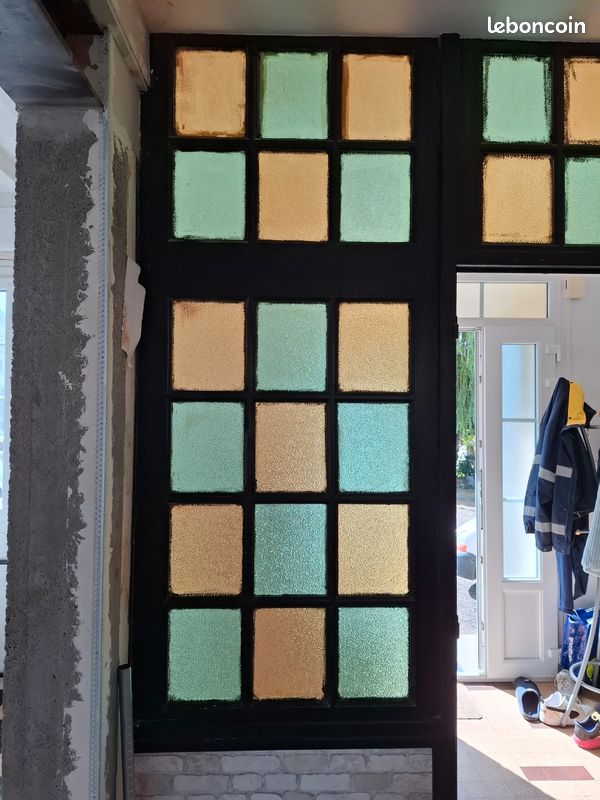 Verriere bois à carreaux cathédrales vert et ambre (image 8)