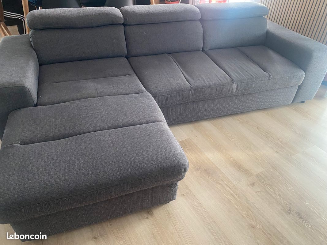 Canapé gris méridienne convertible (image 2)
