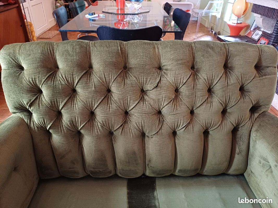 Divan canapé sofa vintage retro années 50 60 vert velours très bon état (image 5)