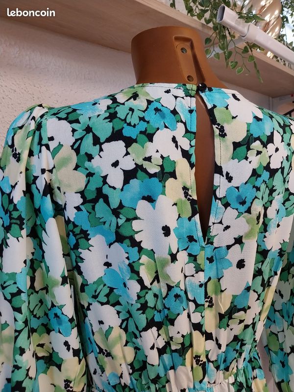 Robe mi-longue à fleurs bleu & vert Papaya (Matalan) - Neuf sans étiquette - Taille 40 (UK 12) (image 6)