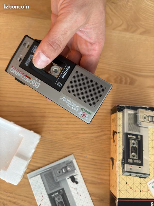 PHILIPS POCKET MEMO 596 mini mit 1 Kassette 0005 im Leder-Etui,geprüft,NEUWERTIG