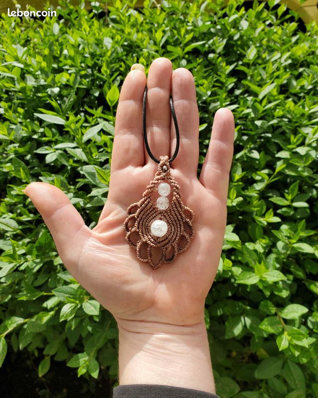 Pendentif micro-macramé perles cristal de roche (image 2)