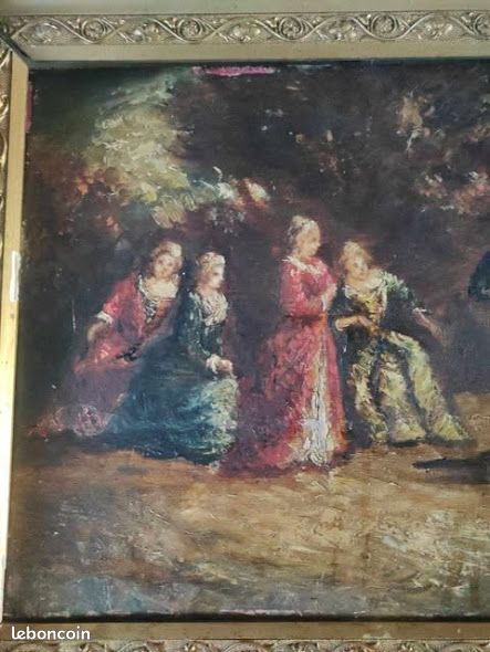 MONTICELLI Adolphe Tableau ancien Scène Galante Élégantes au Parc Peinture 19ème (image 4)
