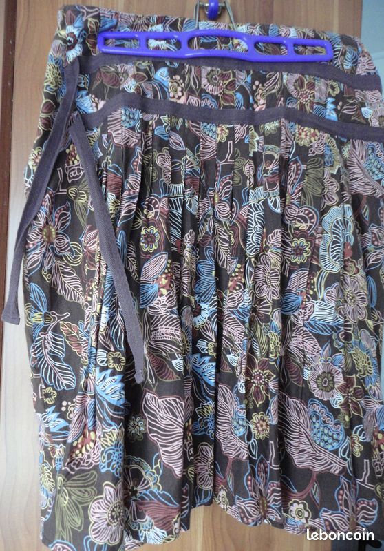 Jupe Évasée Taille 38/40 En Coton Doublée - Occasion Très Bon État, Multicolore, Fermeture Éclair