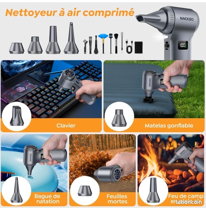 Souffleur D'air Comprimé Sans Fil 330 000 Tr/min - 7500 MAh, 3 Vitesses | Pour Nettoyage PC, Clavier, Voiture, Objectifs