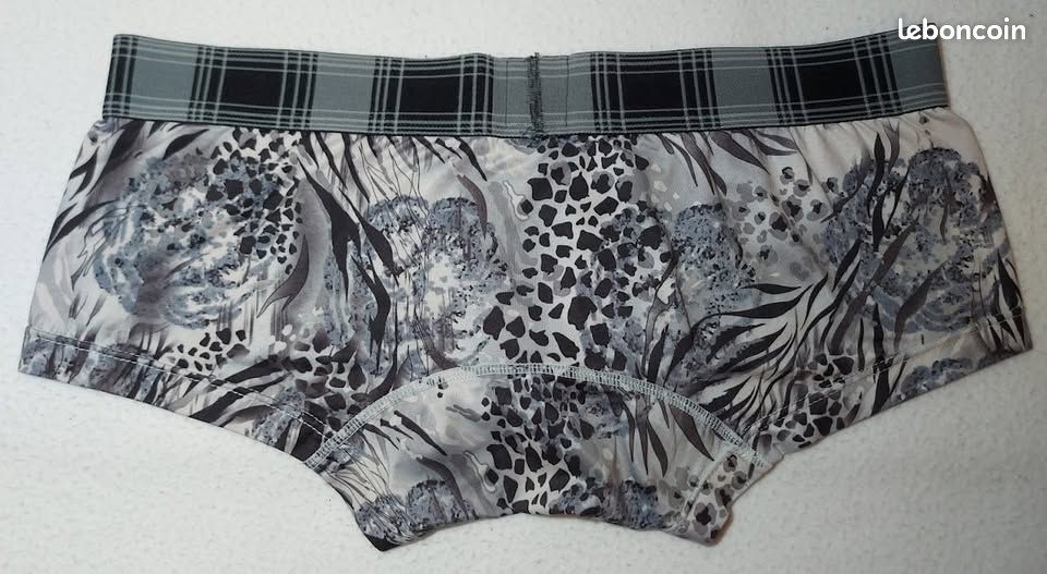 Xuba 2 Boxers Homme Fantaisie Coupe Shorty Gris Feuillage Léopard & Gris Imprimé Léopard Taille M (image 5)