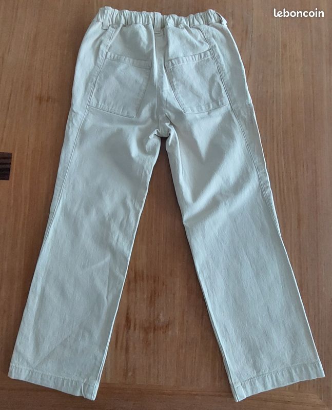 Pantalon vintage beige, borderie florale turquoise Marèse taille 6 ans - danayel (image 5)