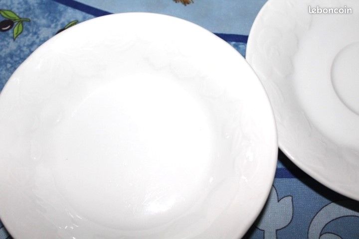 Ensemble 3 pièces, 1 personne : tasse, coupe et sous-coupe porcelaine blanche (zoe24) (image 8)