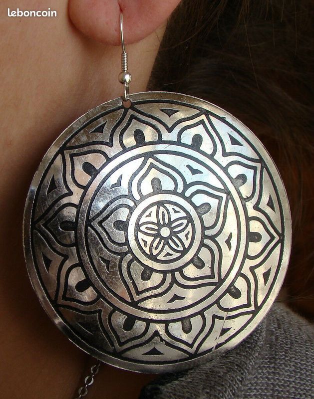Boucles d'oreilles Mandala artisanat inde (image 2)
