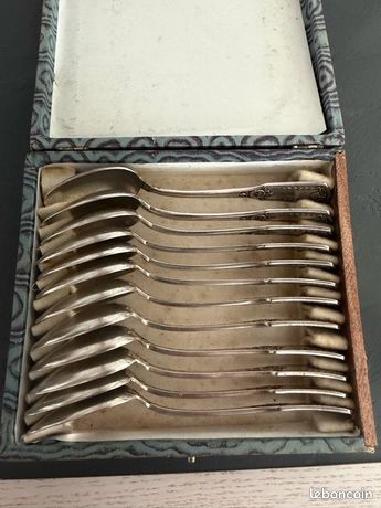 Coffret De 12 Cuillères à Café Poirier - Métal Argenté - Chalons Sur Marne 1955