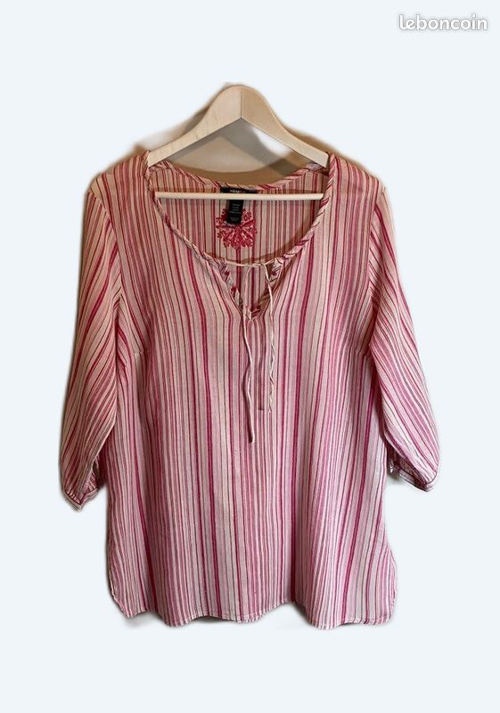 Tunique Femme ◽ rayures roses ◽ manches longues ◽ 100% coton ◽ Taille 46 (image 1)