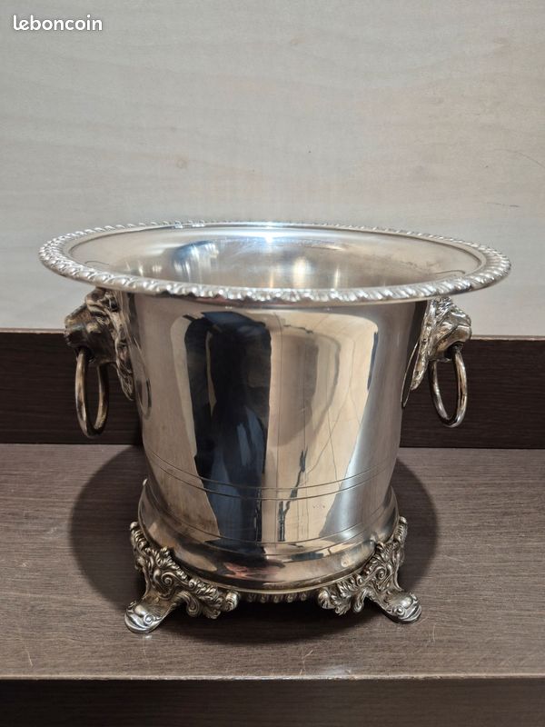 Vintage Champagne Français plaqué argent seau à glace refroidisseur poignées tête de bélier 2704257 - France