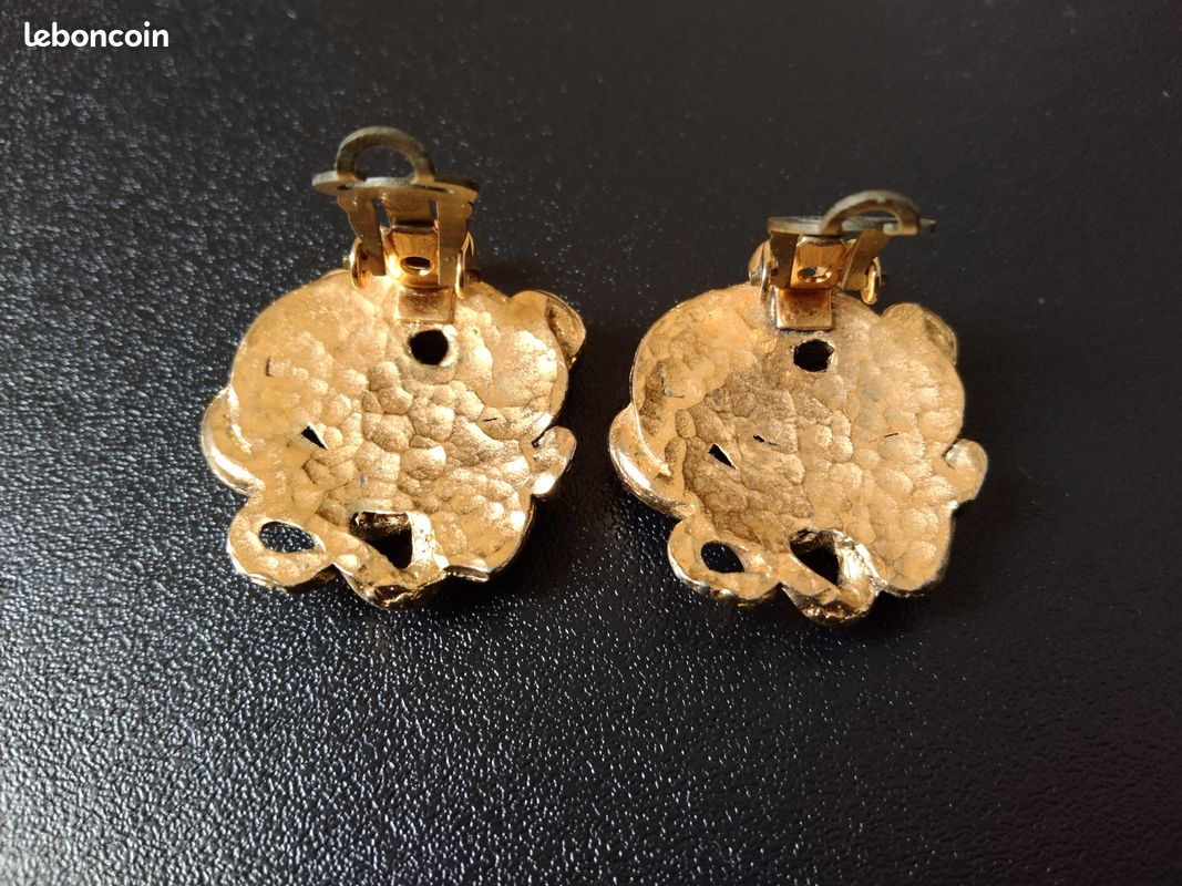 Boucles D'oreilles Vintage MURAT - Clips Plaqué Or - Turquoise - Années 50-60 - État D'occasion