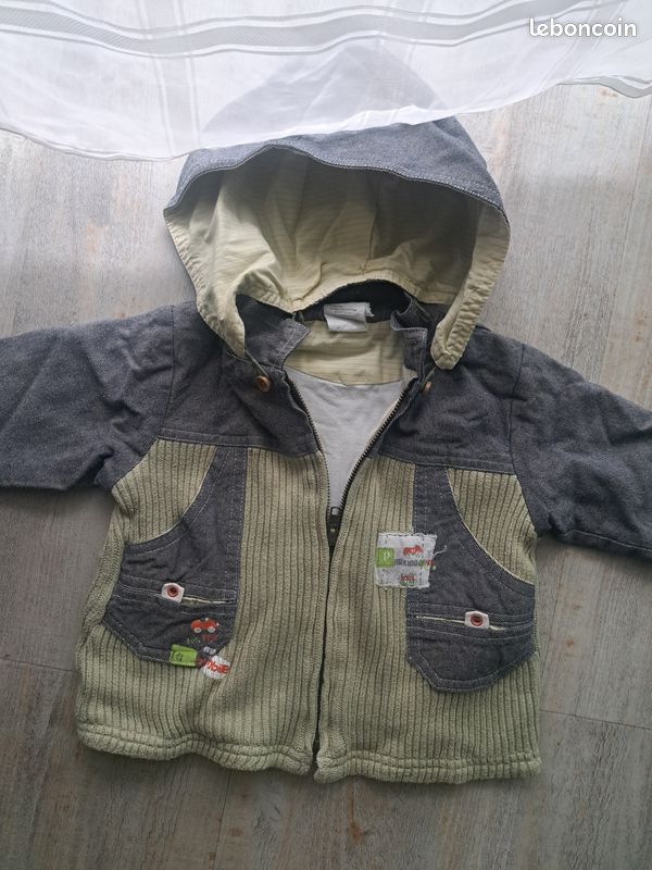 GILET Doublé Zippé à capuche détachable - 12 MOIS - Garçon - (image 1)