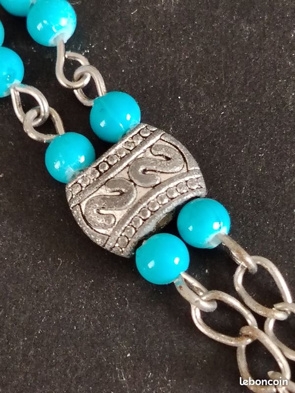 Bracelet enfant - Turquoise sur vieil argent. Circonférence 13 cm (image 2)