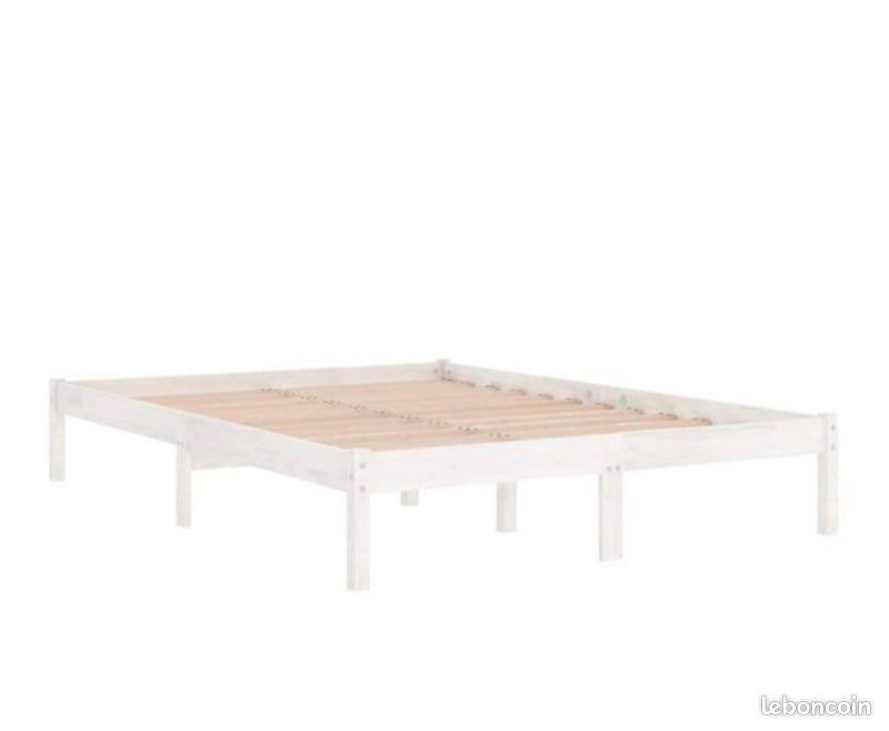 Cadre de lit en bois massif – blanc 120x200 cm (image 1)