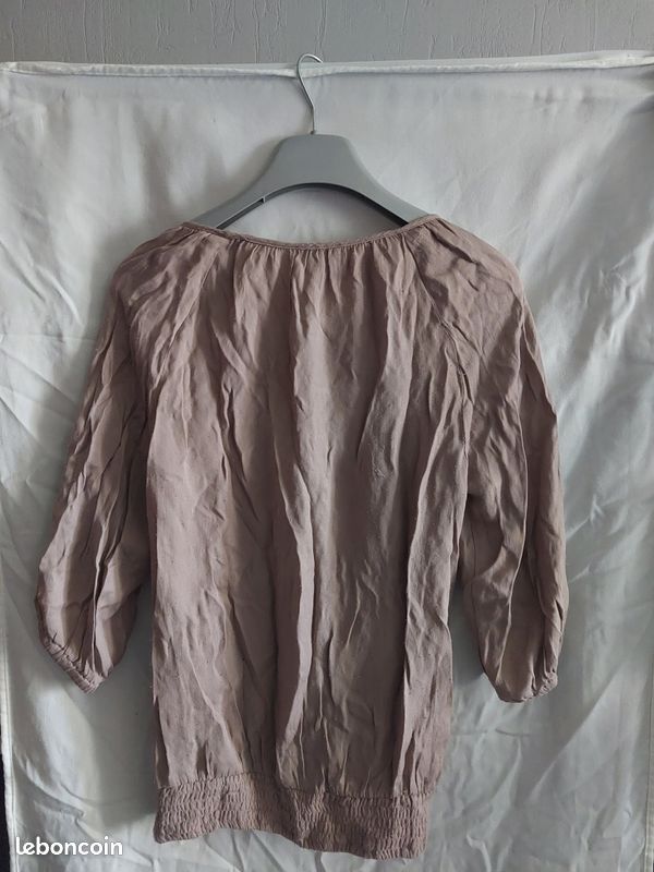 Blouse beige à manches 3/4 (image 2)