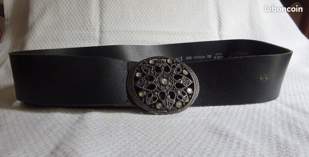 Ceinture cuir noir PROMOD 80 cm boucle métallique Accessoires