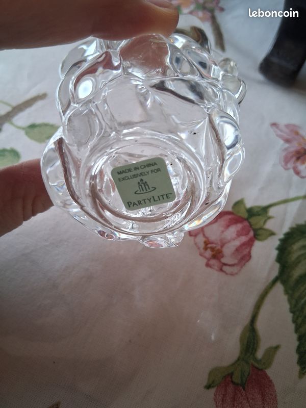 Lot De 2 Bougeoirs Votifs En Verre Partylite - Motif Floral, Ambre Et Rose - Très Bon état