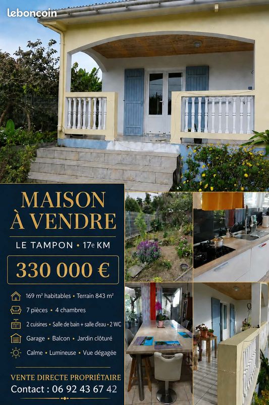 Maison 7 pièces 169 m² · à Le Tampon · 169 m² · 330 000 €