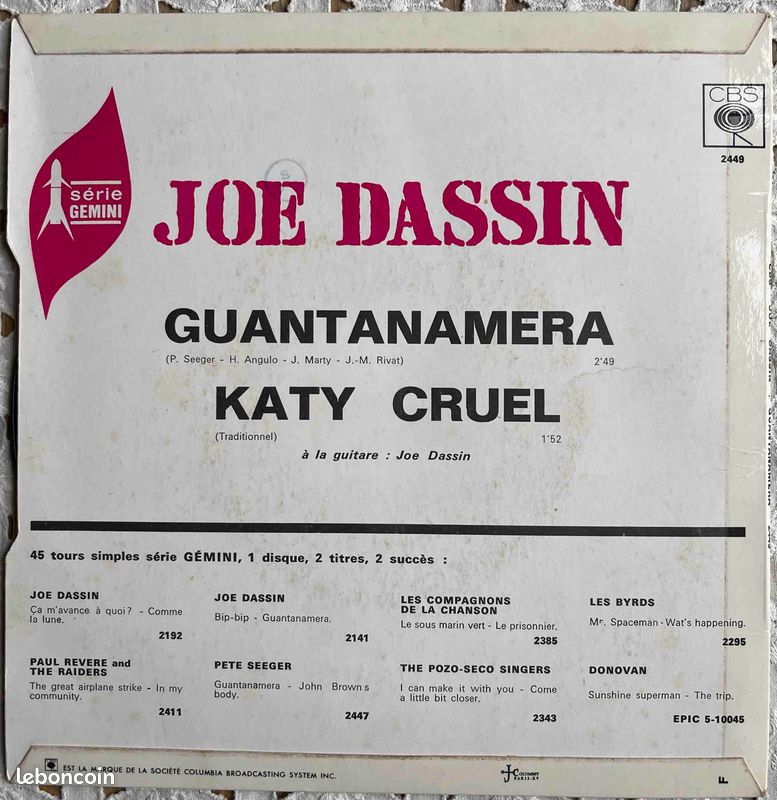 ♥🎼45t🇫🇷 ✷ Joe Dassin (Guatanamera) ✷ 1966 (image 2)
