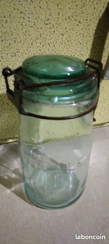Bocal à Conserves Ancien L'Idéale – Verre Vert 1L – Vintage – Traces D'Usage