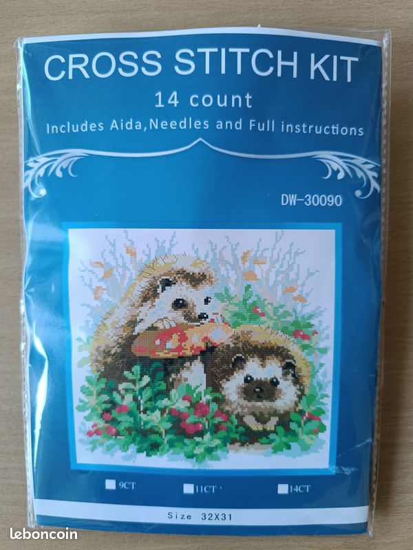 GLTEYACO Kit Point De Croix Pré-imprimé Hérisson 11CT - Broderie DIY Adulte 40x50cm Débutant
