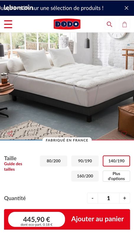 Dodo surconfort de matelas luxe anti acariens 140x190cm (image 1)