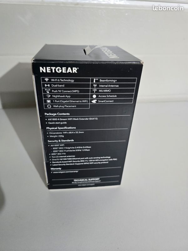 NETGEAR Répéteur WiFi 6 (EAX15), Amplificateur WiFi AX1800, Repeteur