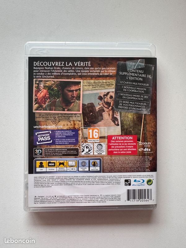 Jeu PS3 Uncharted 3 - Version Française, Avec Notice, En Bon état (jeu Culte D'aventure)