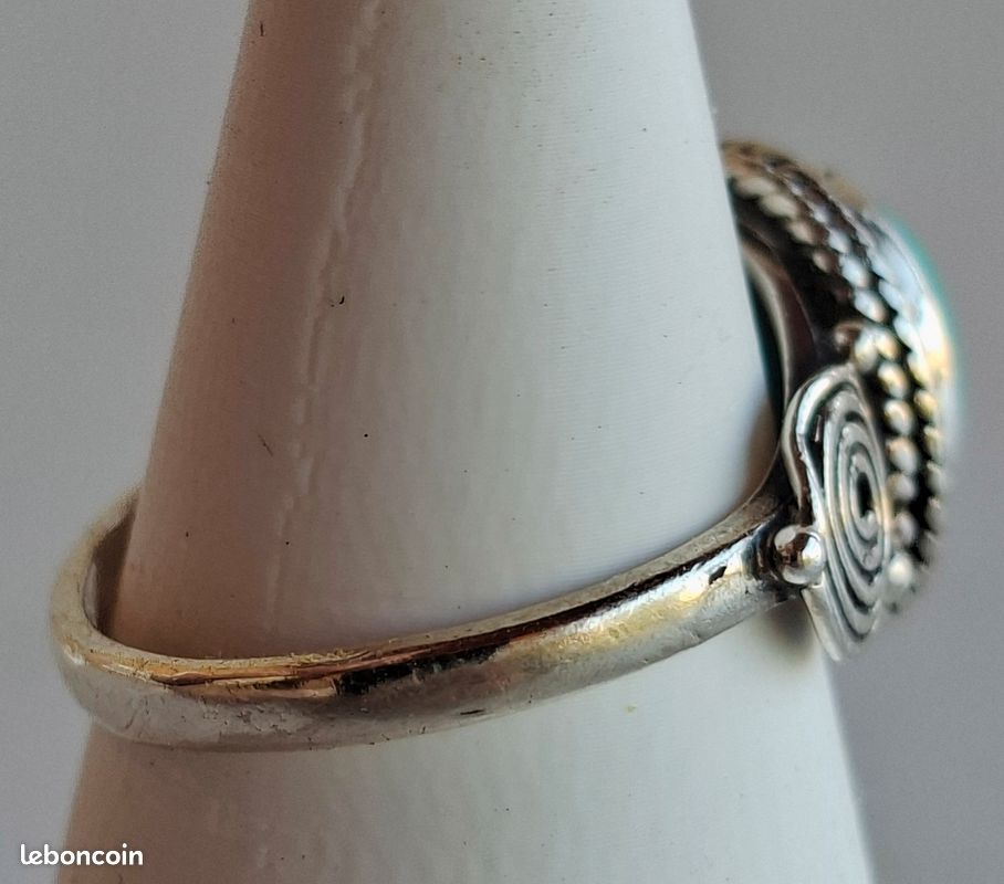 Bague vintage argent massif 925 avec pierre turquoise Motif spirale Shabby Chic Bohème (image 5)