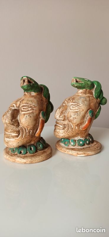 Duo de statuettes style Précolombien / Inca - Têtes à serpents (image 4)