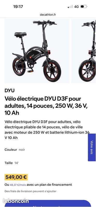 Vélo électrique pliable pour adulte DYU (image 6)