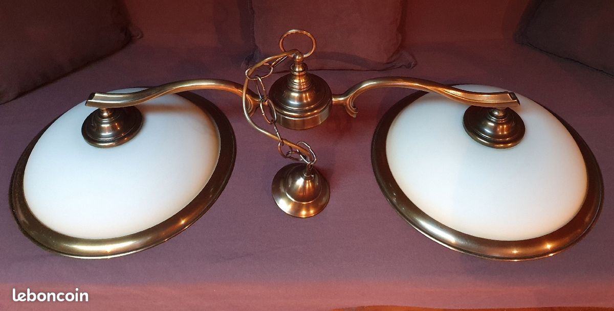 Lustre billard 2 lampes en Laiton massif (image 1)