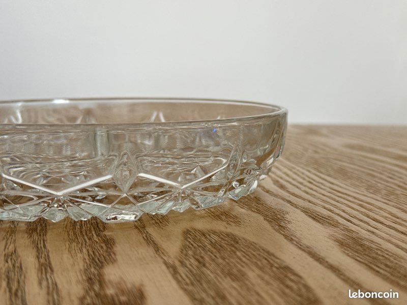 Plat rond en verre ou cristal travaillé 3 compartiments apéro réception (image 10)