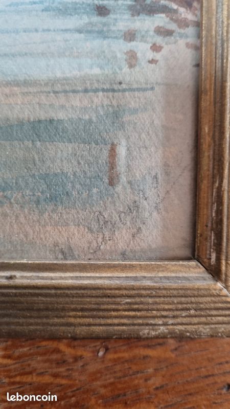 Jolie aquarelle ancienne sur papier - Paysage de bord de rivière (image 3)