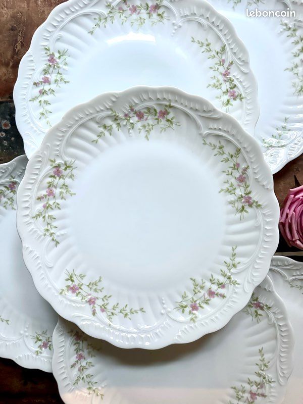 Lot De 6 Assiettes Plates En Porcelaine De Limoges Blanche - Classique - Occasion Très Bon État