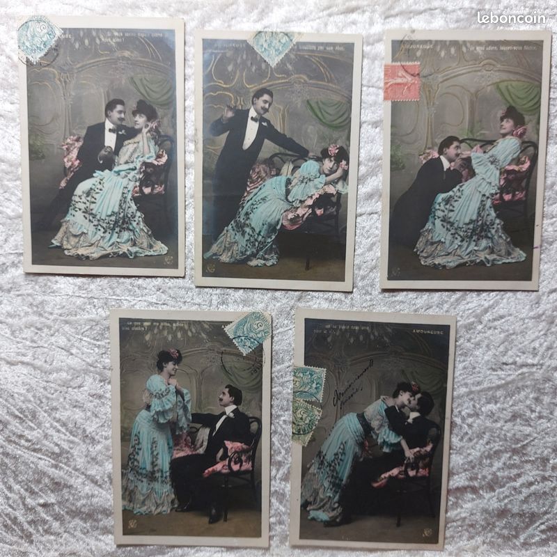 Lot 5 cartes série "Amoureuse" fantaisies couple cpa (image 1)