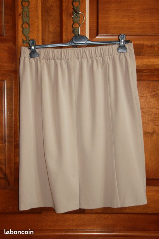 Jupe beige longueur genou coupe droite stretch avec taille élastiquée - Damart - Taille : 46 (image 2)