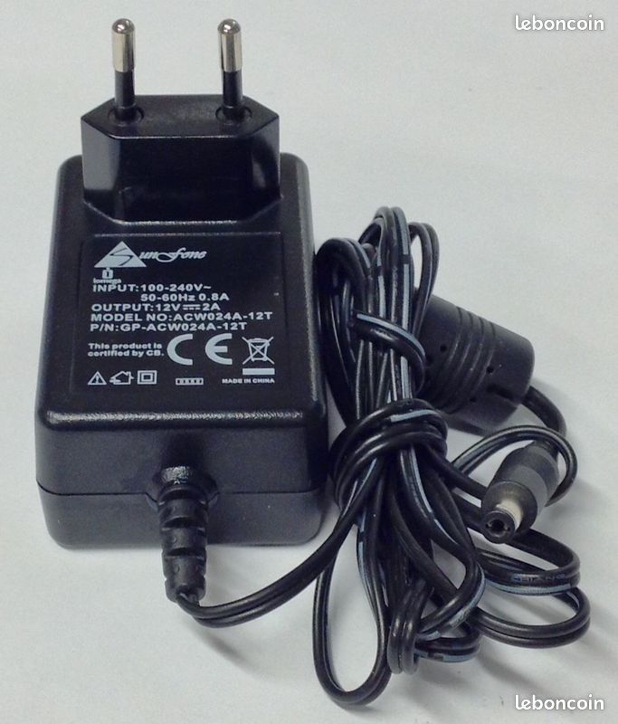 Adaptateur Secteur 12V TopChargeur – Remplace SUNFONE ACW024A-12T – Câble 120 Cm – LED De Charge – Expédition France