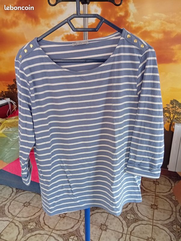 Pull Léger Femme Rayé Bleu et Blanc Taille 42 (image 1)