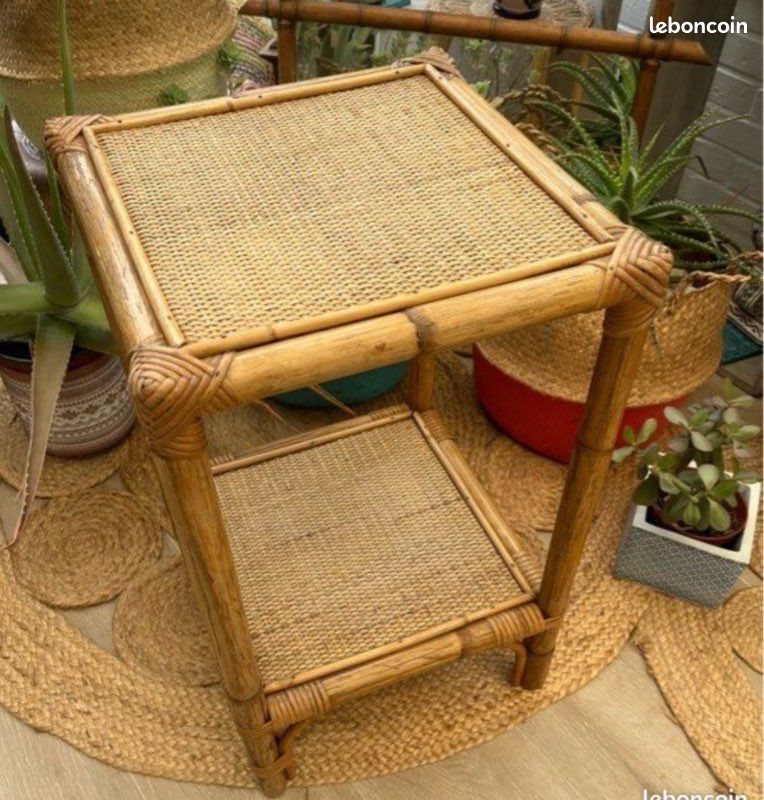 Meuble étagère table osier rotin vintage (image 2)