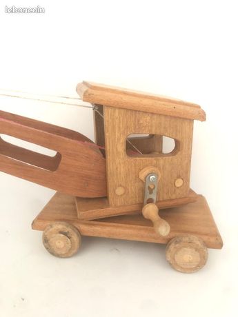 Ancienne Grande Grue En Bois - Jouet Ou Objet Déco Vintage - Occasion