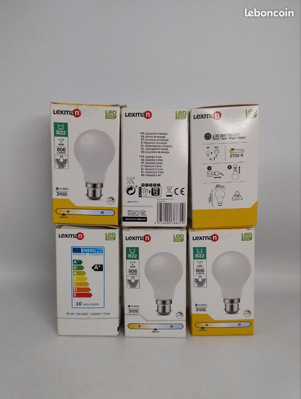 Lot 2 Ampoules 60W B22D MATT - Blanc Chaud - Dimmable - Verre Mat - 230V - Neuf