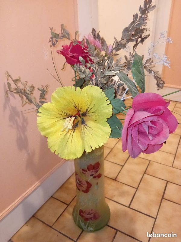 EXCEPTIONNEL : Grand Vase Rouleau Emaillé coquelicots 35 cm Art Nouveau (image 3)