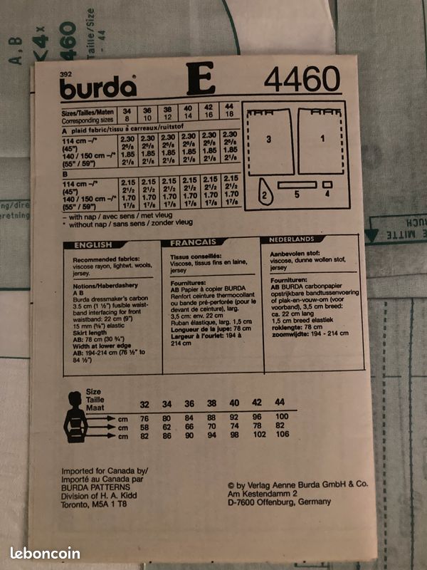 Patron Burda vintage, jupe, no 4460 tailles 34 à 44 (image 6)